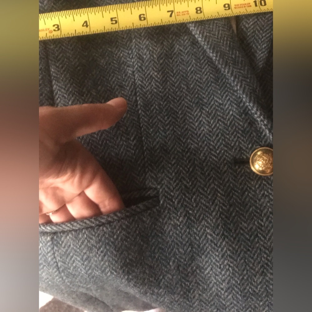 J.Crew Wool Luxury Moon Campbell British Herringbone Tweed Gold Button Jacket - Picture 12 of 17